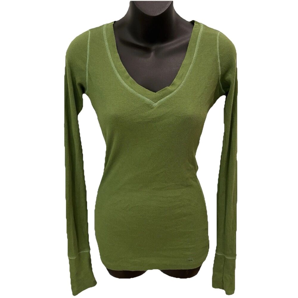 Vintage Y2K Abercrombie Shirt Top Moose S Small Green Long Sleeve V Neck